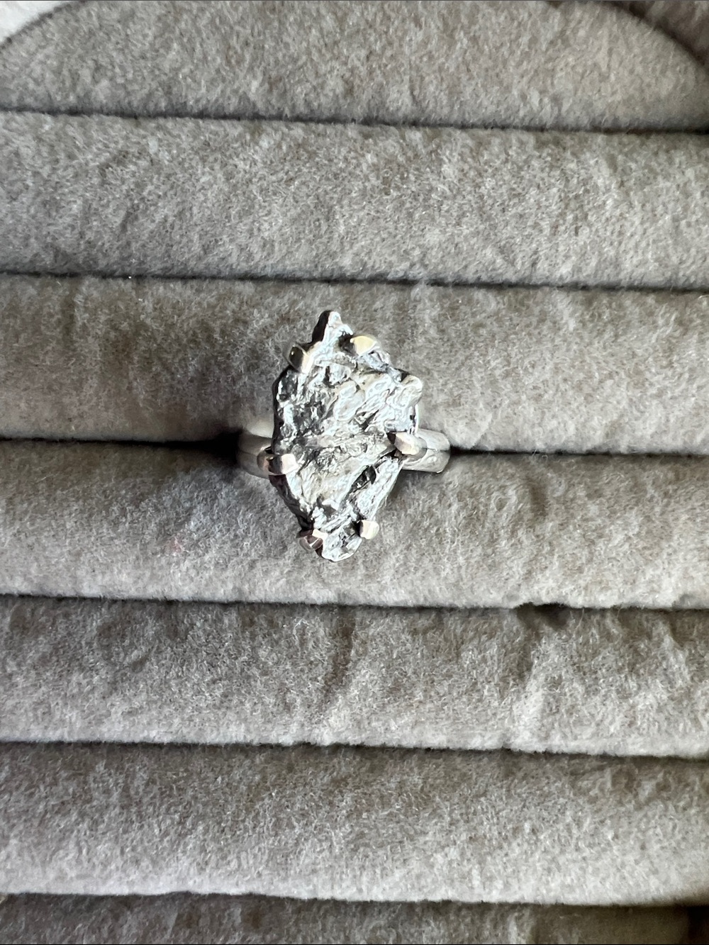 Sterling Silver Raw meteorite Statement Ring - Silver
